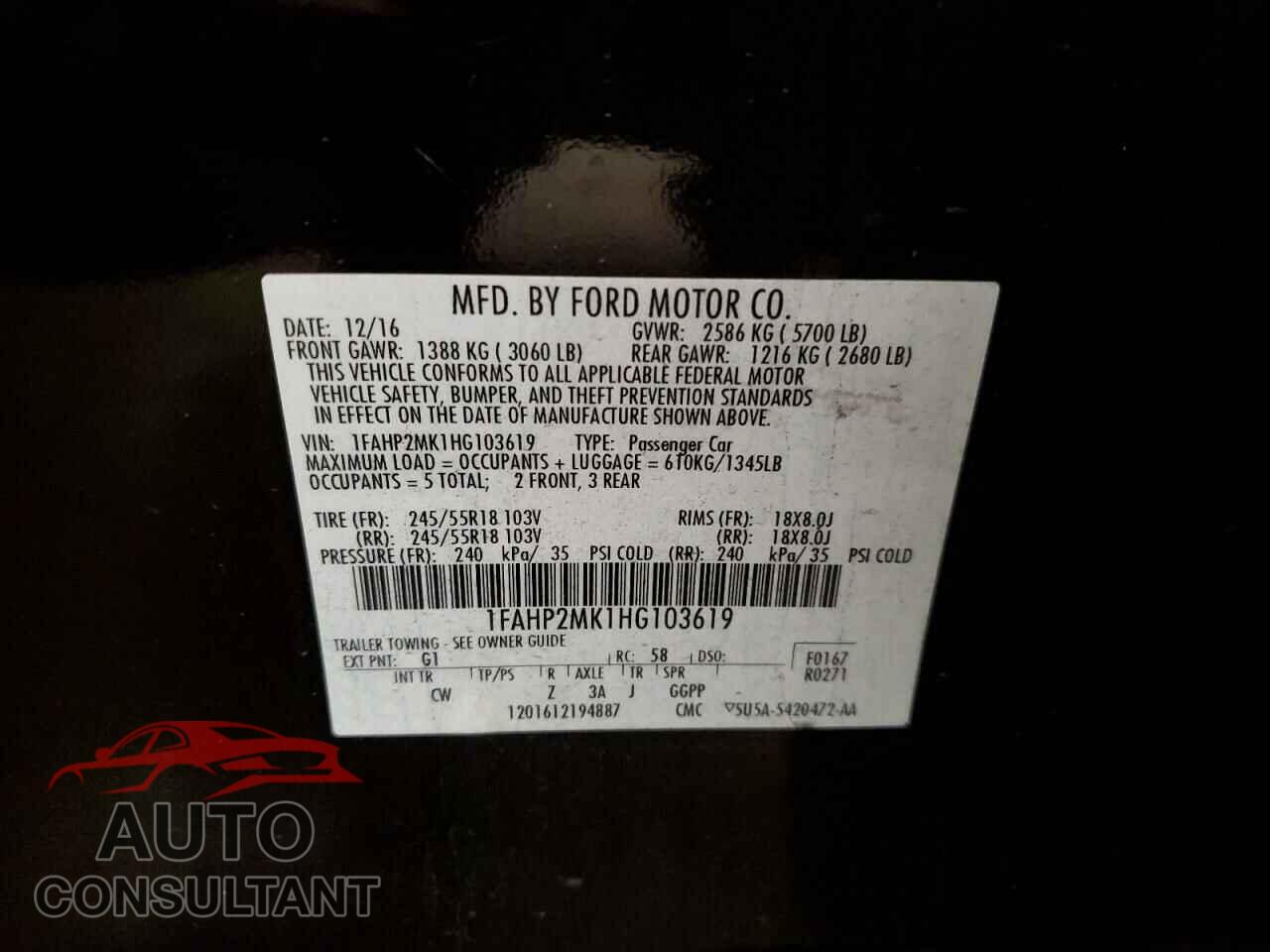 FORD TAURUS 2017 - 1FAHP2MK1HG103619