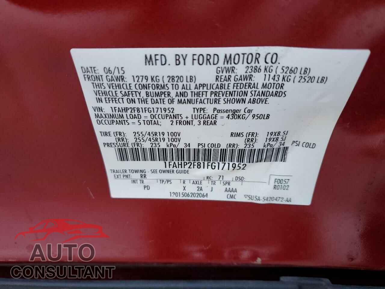 FORD TAURUS 2015 - 1FAHP2F81FG171952