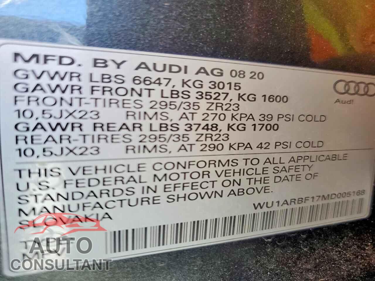AUDI RS 2021 - WU1ARBF17MD005168