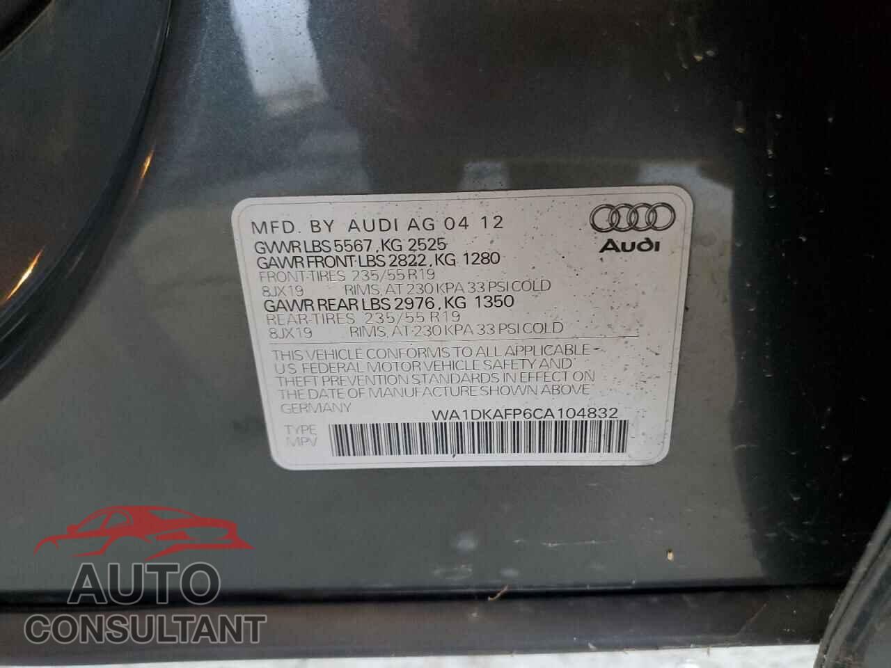 AUDI Q5 2012 - WA1DKAFP6CA104832
