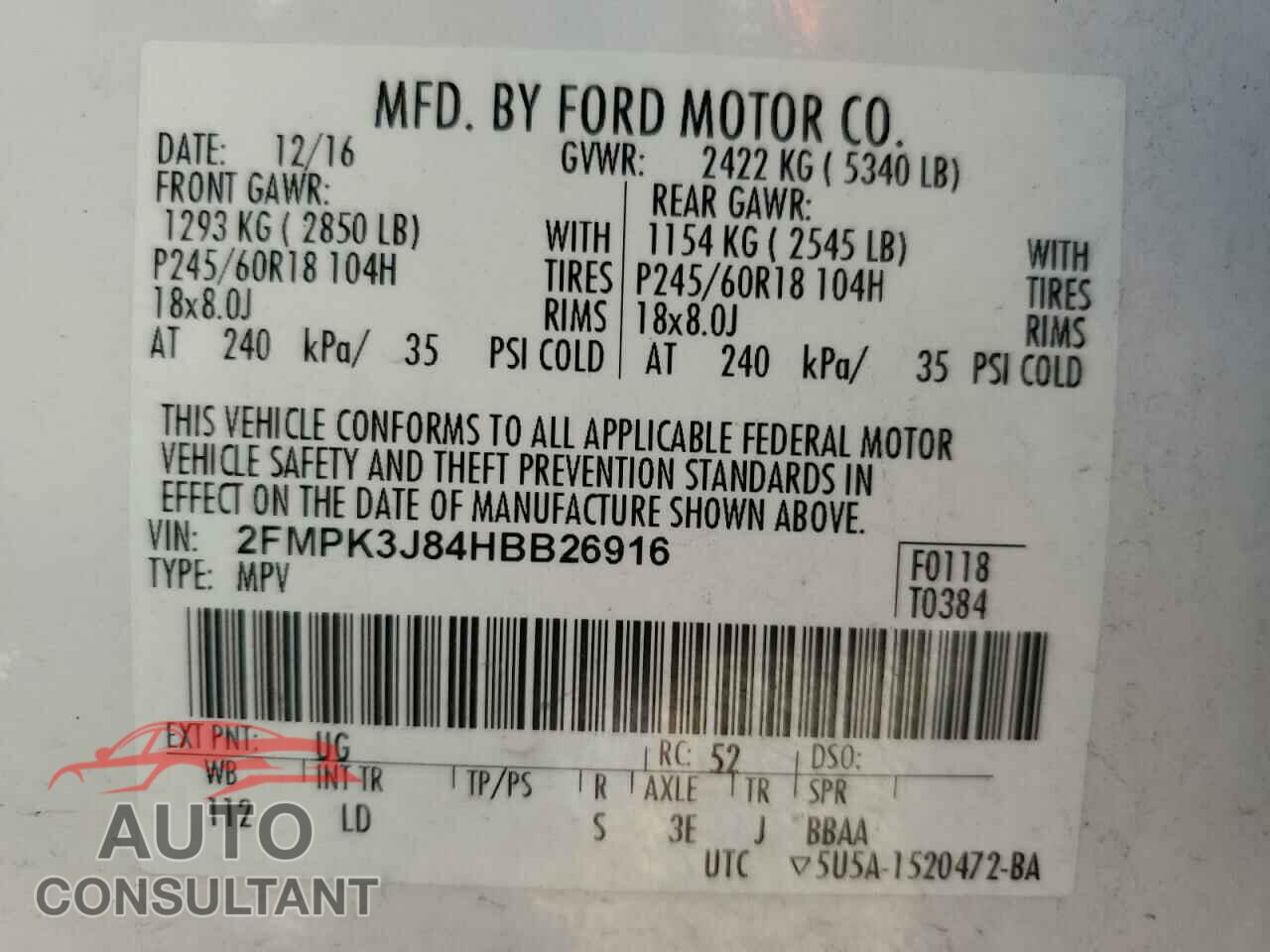 FORD EDGE 2017 - 2FMPK3J84HBB26916