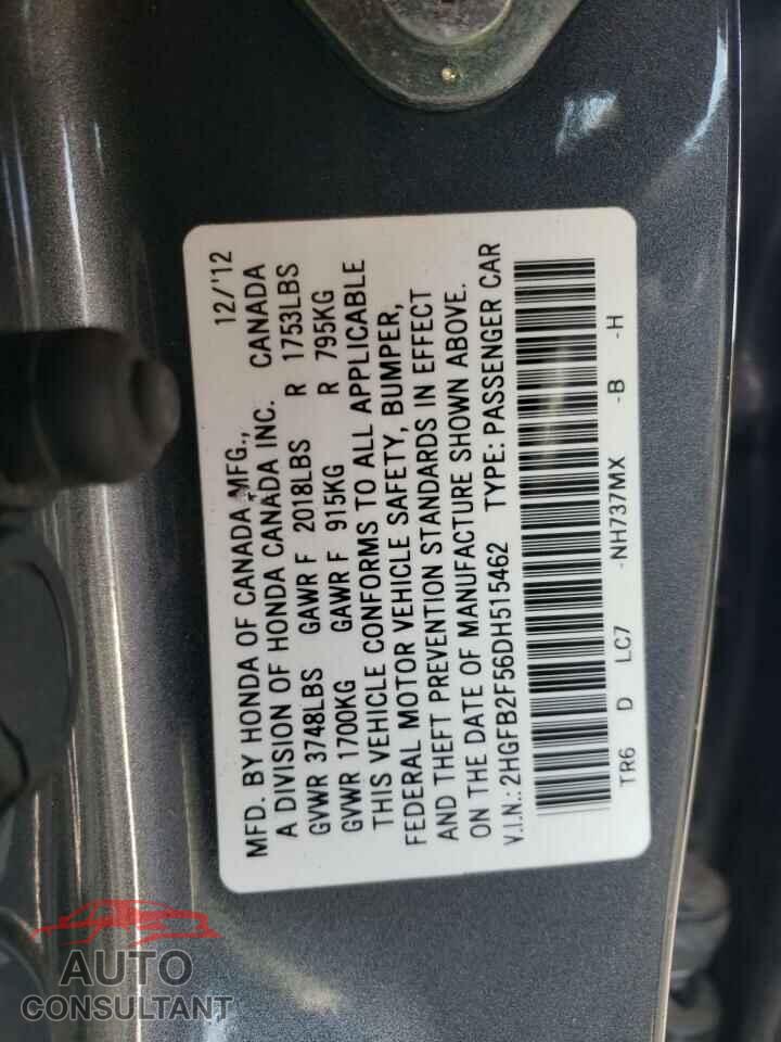 HONDA CIVIC 2013 - 2HGFB2F56DH515462