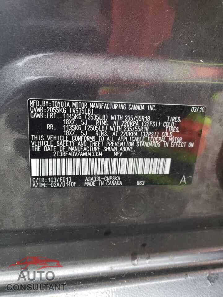 TOYOTA RAV4 2010 - 2T3RF4DV7AW043394