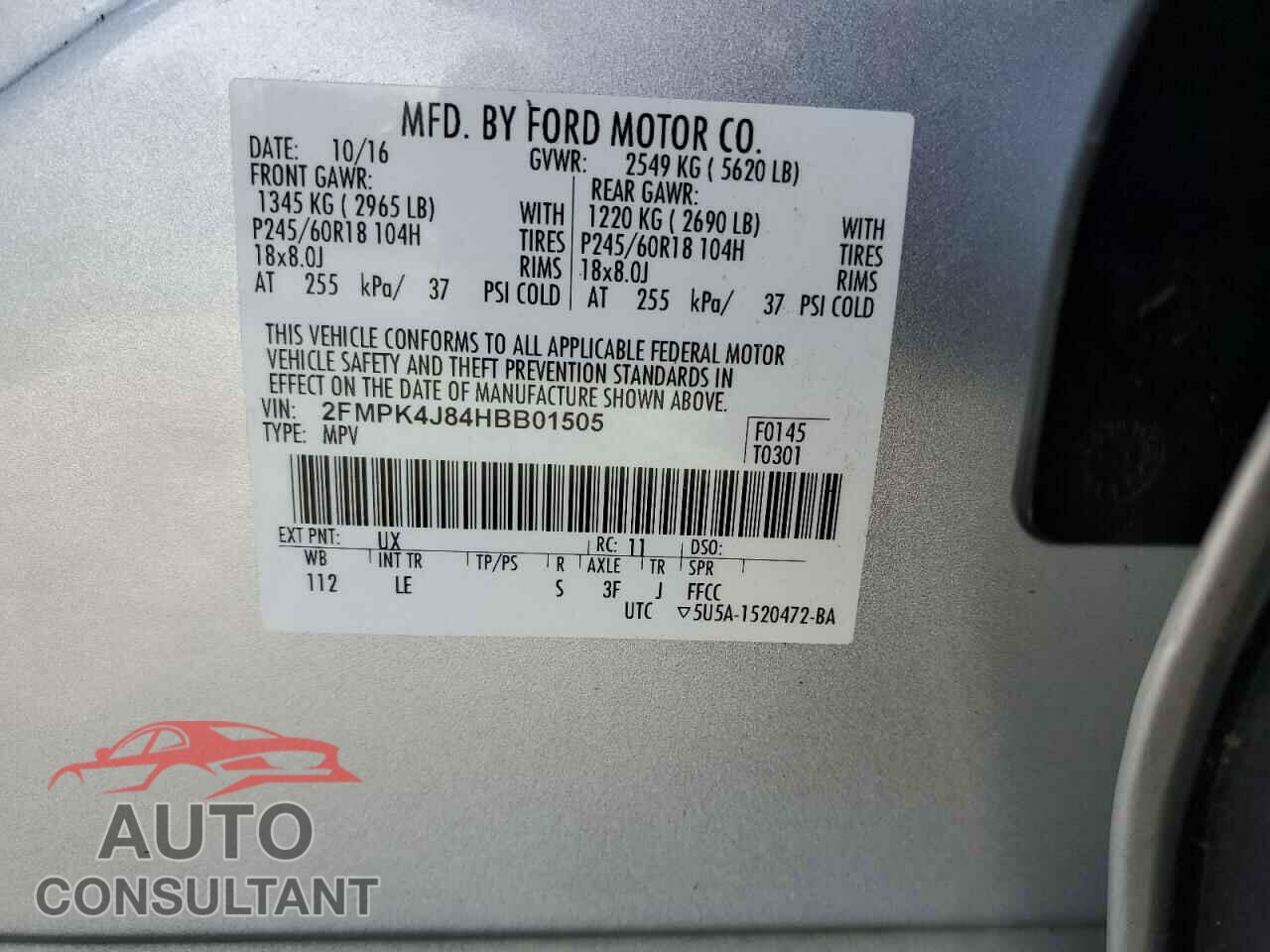 FORD EDGE 2017 - 2FMPK4J84HBB01505