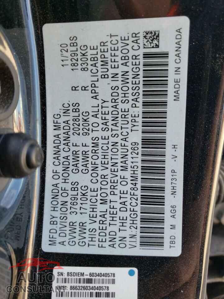 HONDA CIVIC 2021 - 2HGFC2F84MH511269