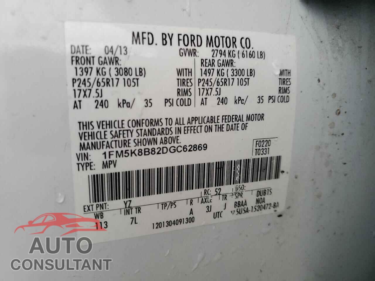 FORD EXPLORER 2013 - 1FM5K8B82DGC62869
