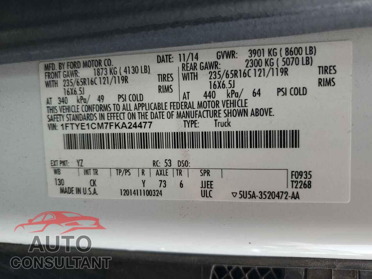 FORD TRANSIT 2015 - 1FTYE1CM7FKA24477