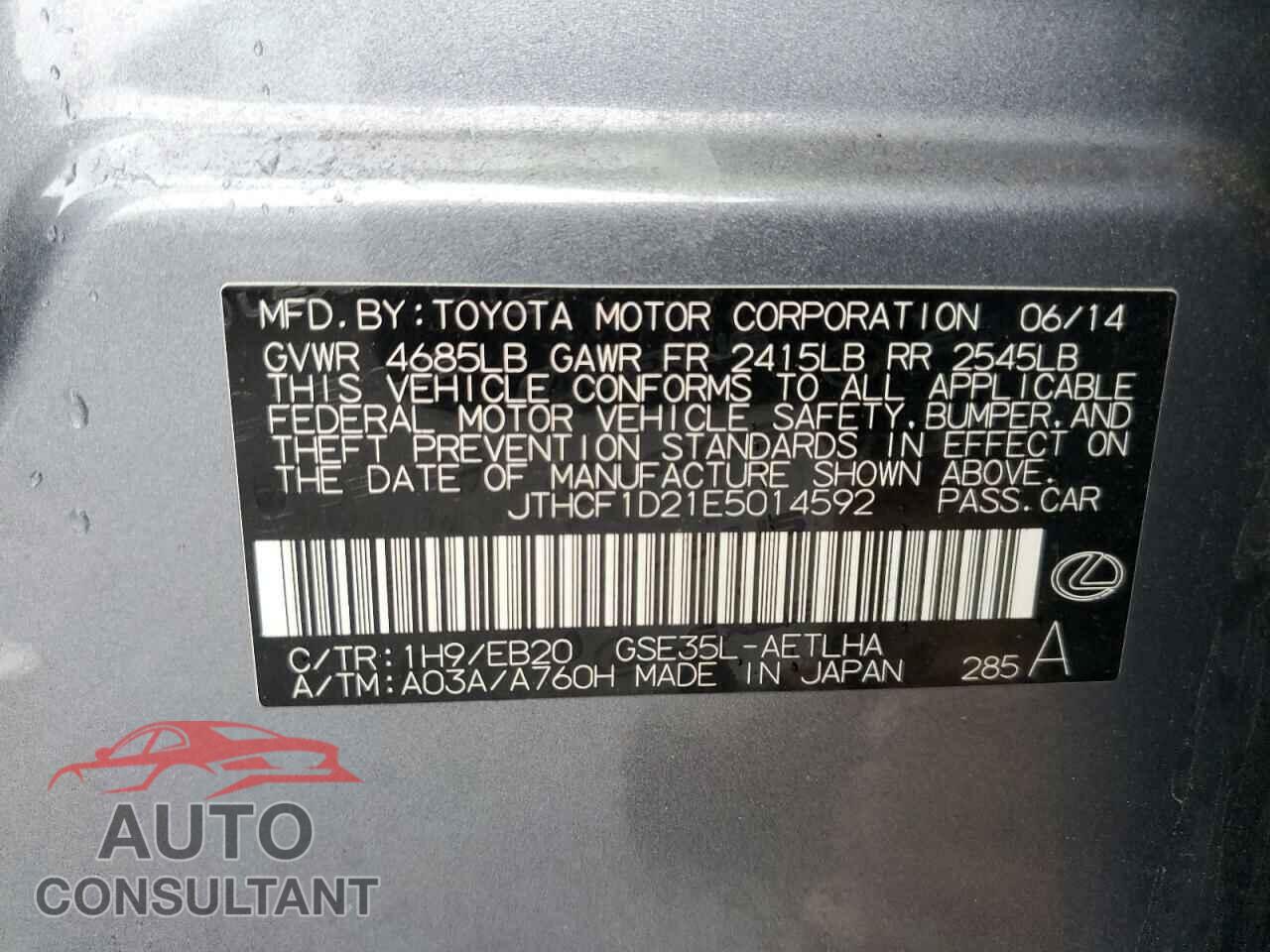 LEXUS IS 2014 - JTHCF1D21E5014592