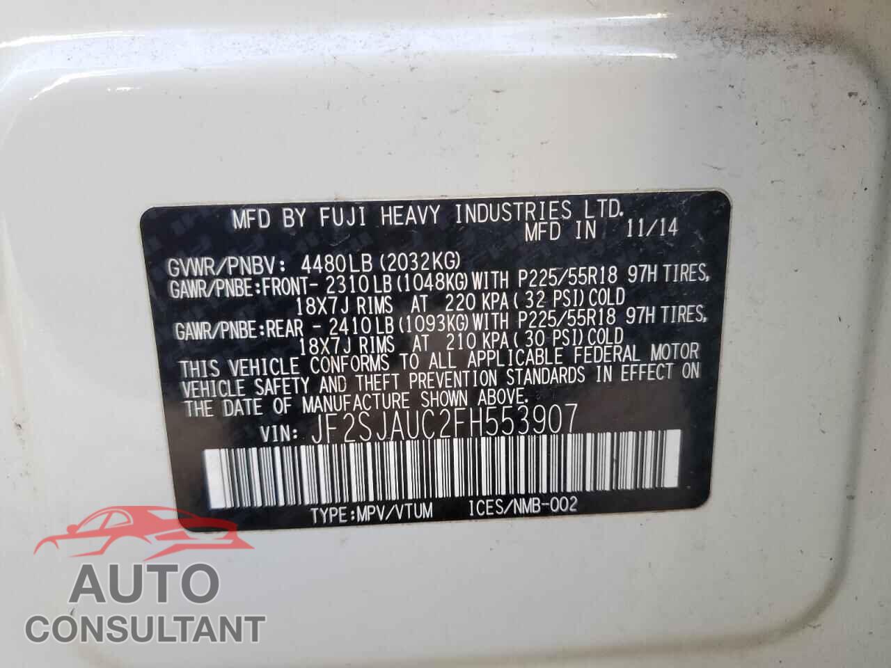 SUBARU FORESTER 2015 - JF2SJAUC2FH553907
