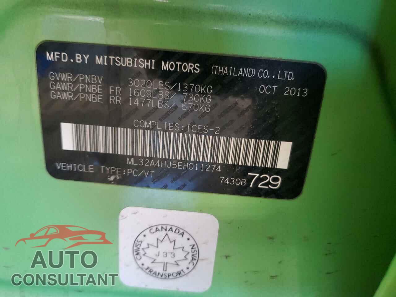 MITSUBISHI MIRAGE 2014 - ML32A4HJ5EH011274