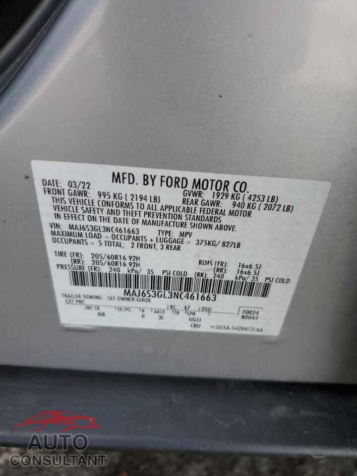 FORD ECOSPORT 2022 - MAJ6S3GL3NC461663