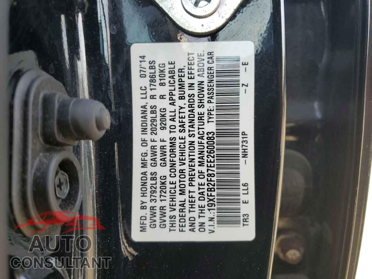 HONDA CIVIC 2014 - 19XFB2F87EE260083