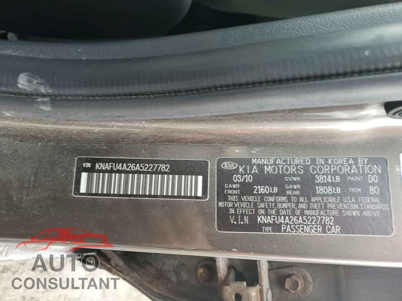 KIA FORTE 2010 - KNAFU4A26A5227782