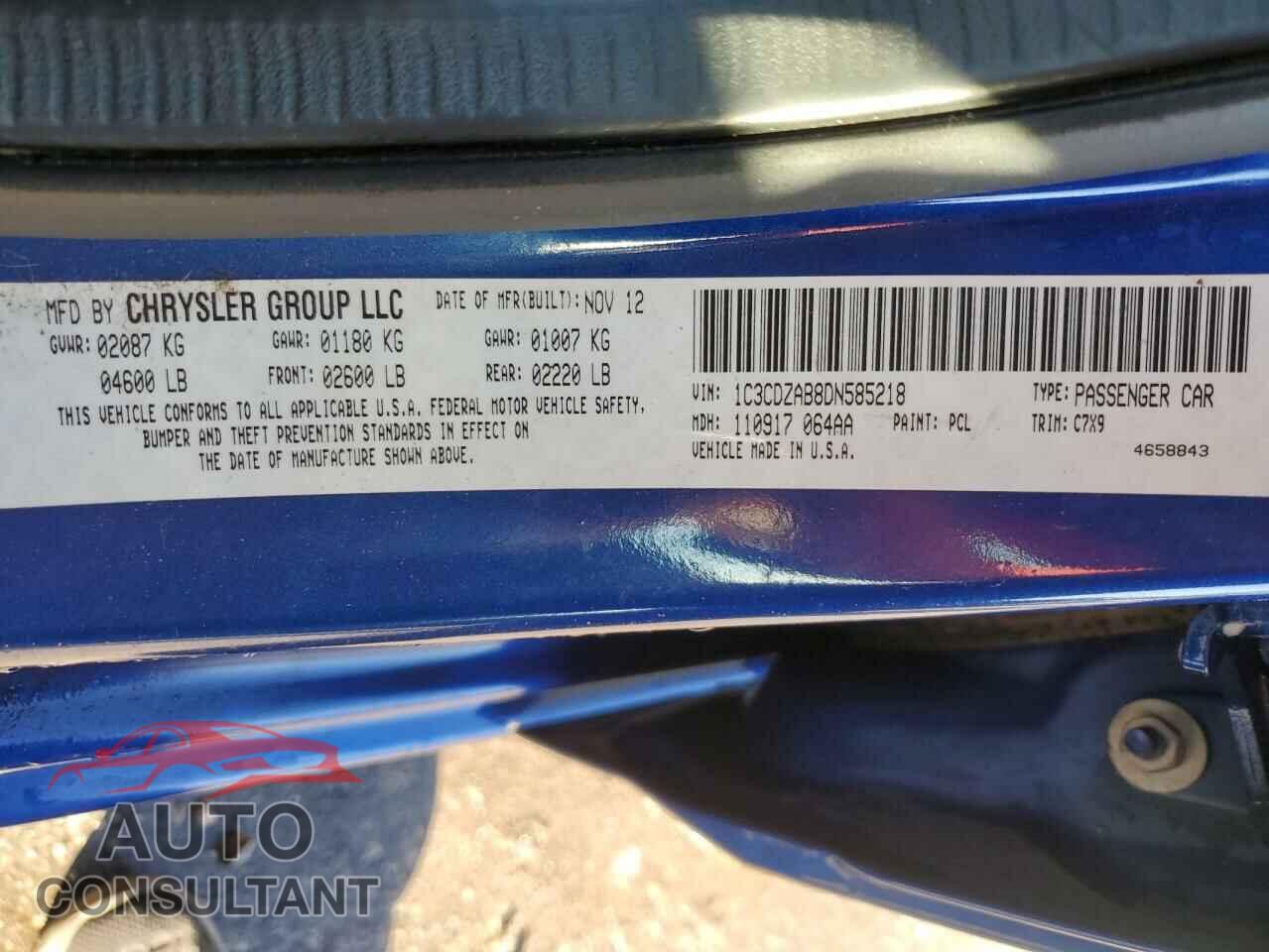 DODGE AVENGER 2013 - 1C3CDZAB8DN585218