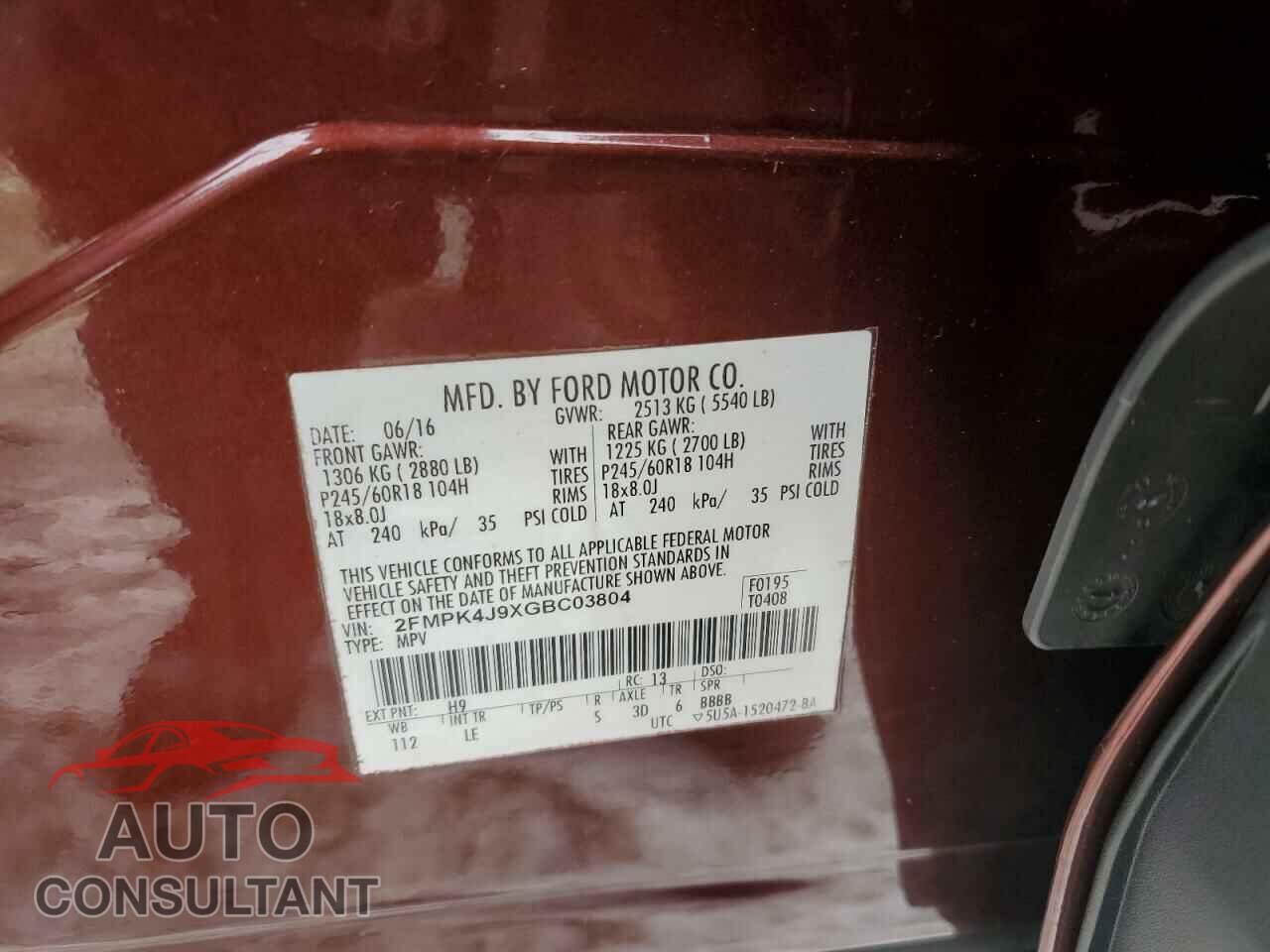 FORD EDGE 2016 - 2FMPK4J9XGBC03804