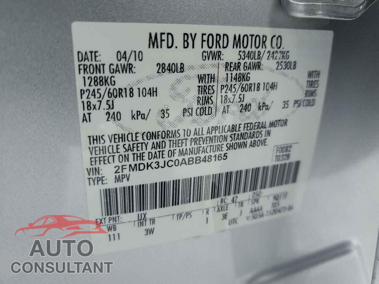FORD EDGE 2010 - 2FMDK3JC0ABB48165