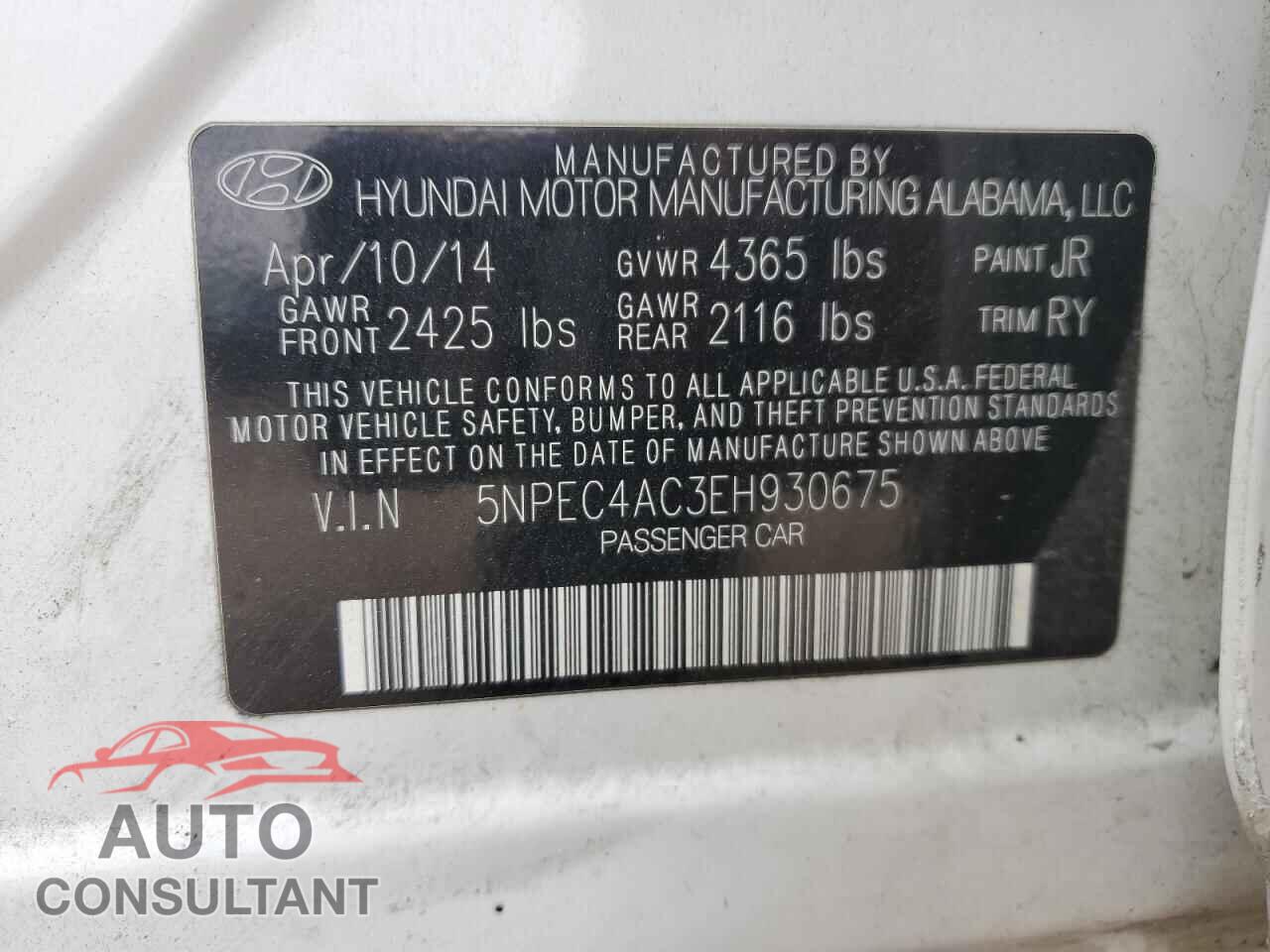 HYUNDAI SONATA 2014 - 5NPEC4AC3EH930675