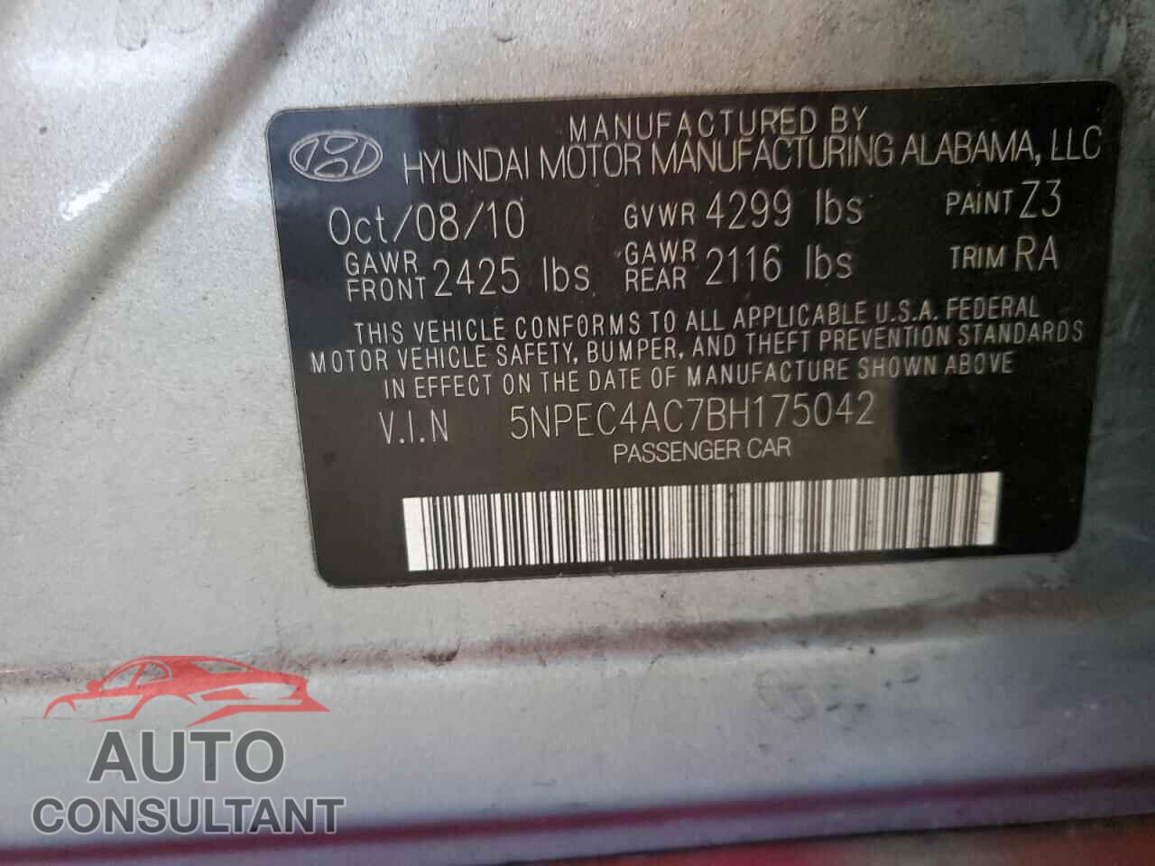 HYUNDAI SONATA 2011 - 5NPEC4AC7BH175042