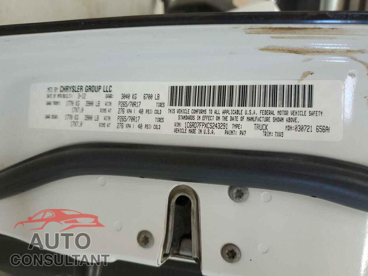 DODGE RAM 1500 2012 - 1C6RD7FPXCS243291
