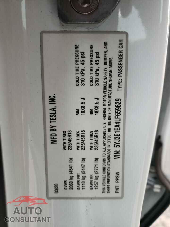 TESLA MODEL 3 2020 - 5YJ3E1EA4LF659629