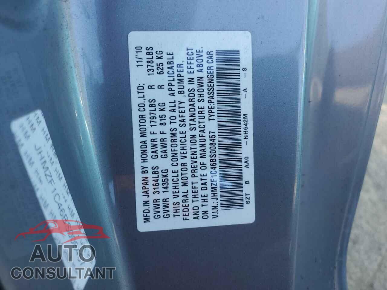 HONDA CRZ 2011 - JHMZF1C46BS008457