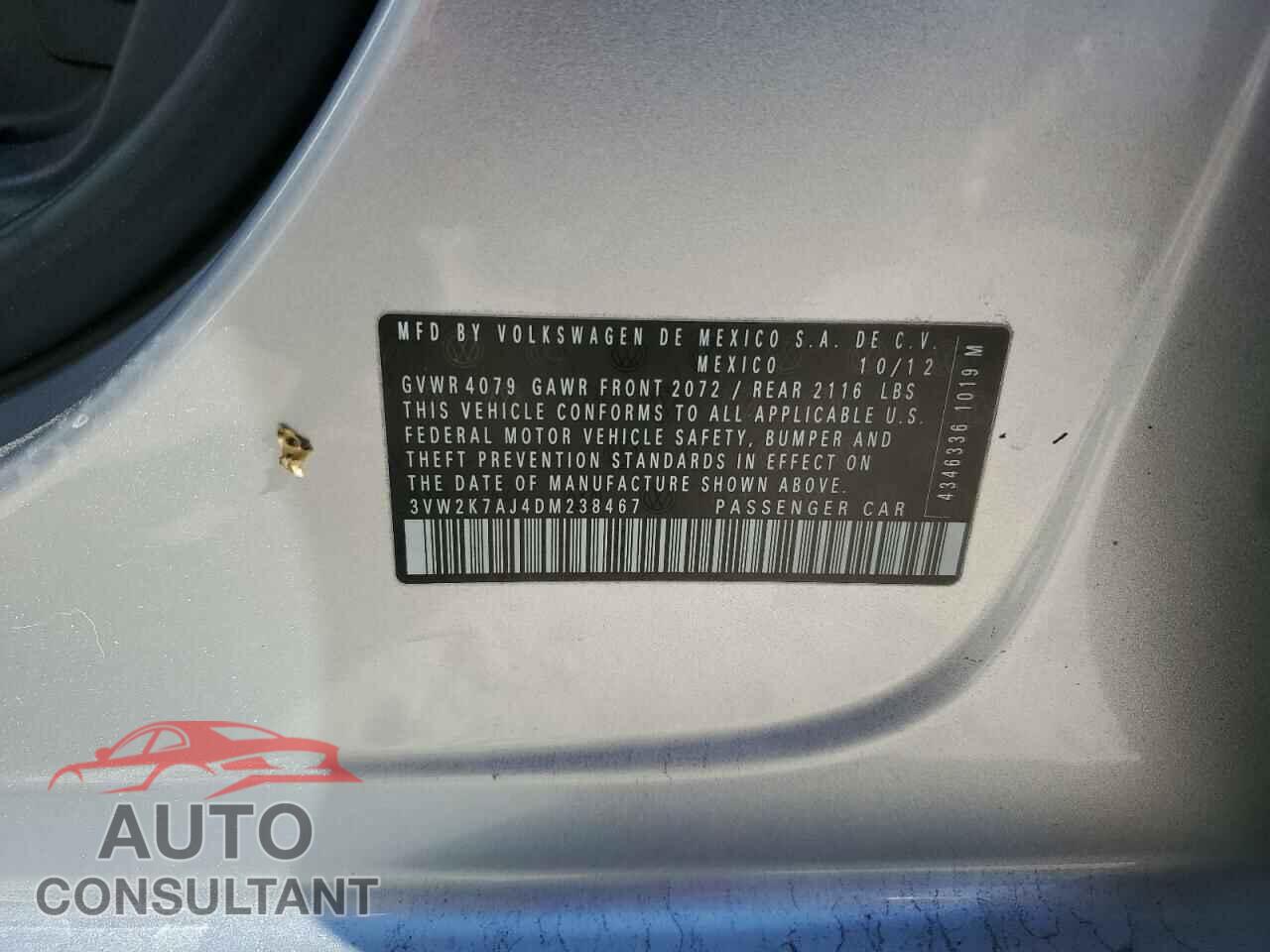 VOLKSWAGEN JETTA 2013 - 3VW2K7AJ4DM238467