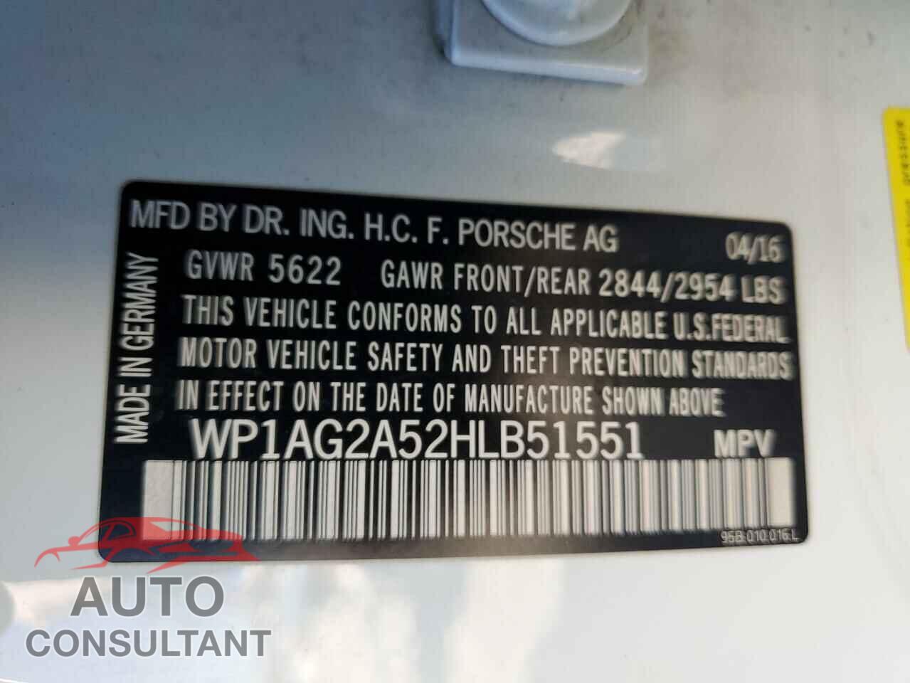 PORSCHE MACAN 2017 - WP1AG2A52HLB51551