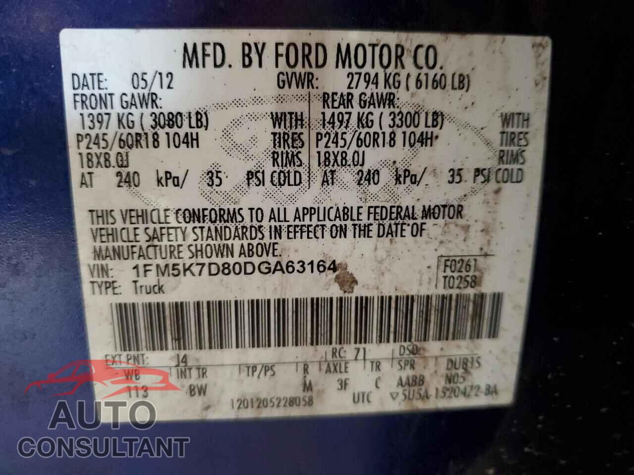 FORD EXPLORER 2013 - 1FM5K7D80DGA63164