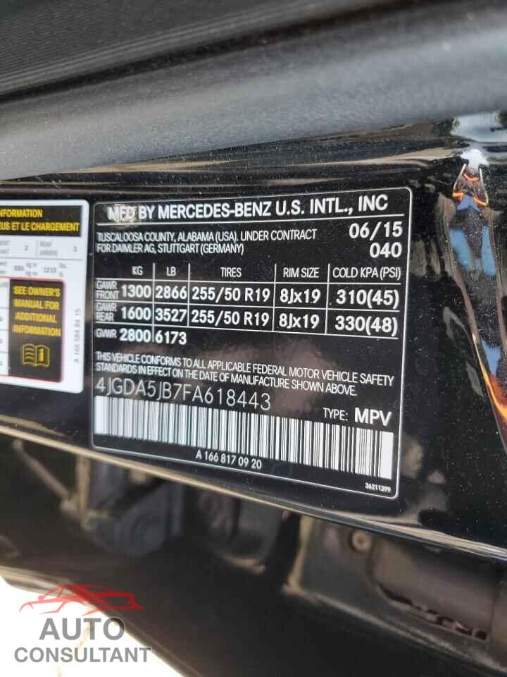 MERCEDES-BENZ M-CLASS 2015 - 4JGDA5JB7FA618443