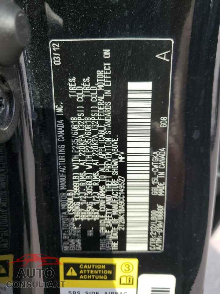 LEXUS RX350 2012 - 2T2BK1BA9CC149527