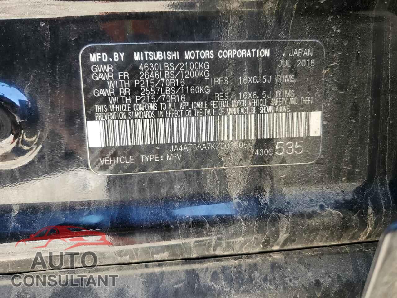 MITSUBISHI ECLIPSE 2019 - JA4AT3AA7KZ003605