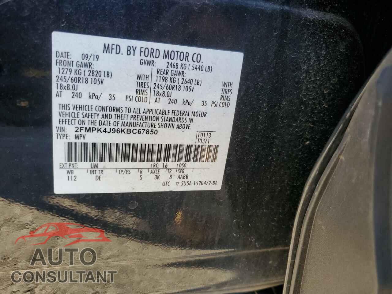 FORD EDGE 2019 - 2FMPK4J96KBC67850