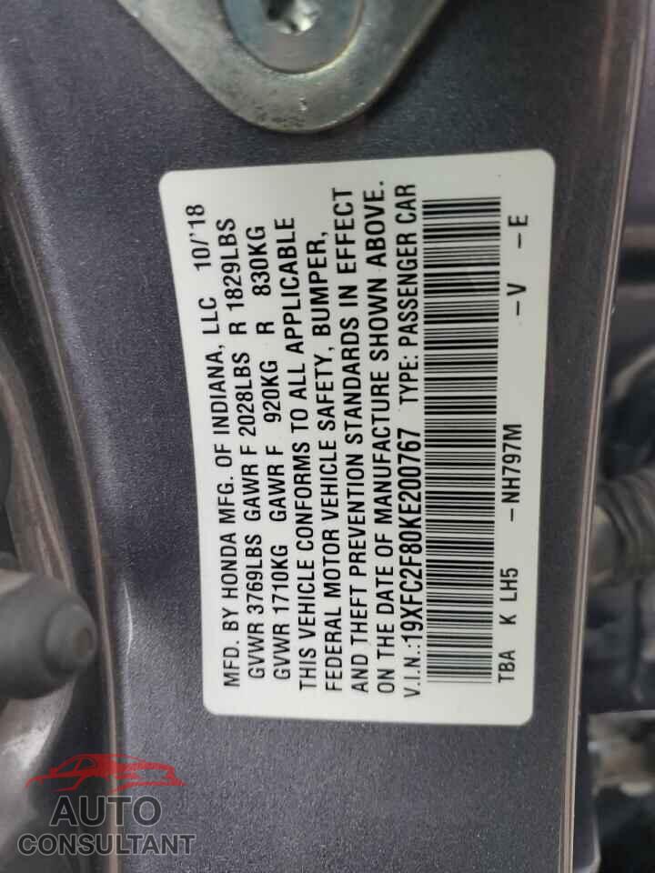 HONDA CIVIC 2019 - 19XFC2F80KE200767