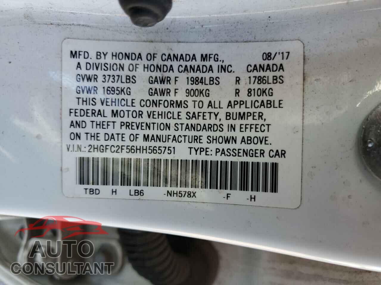 HONDA CIVIC 2017 - 2HGFC2F56HH565751
