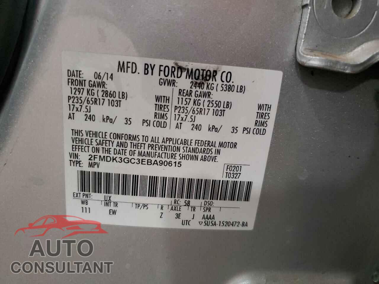 FORD EDGE 2014 - 2FMDK3GC3EBA90615