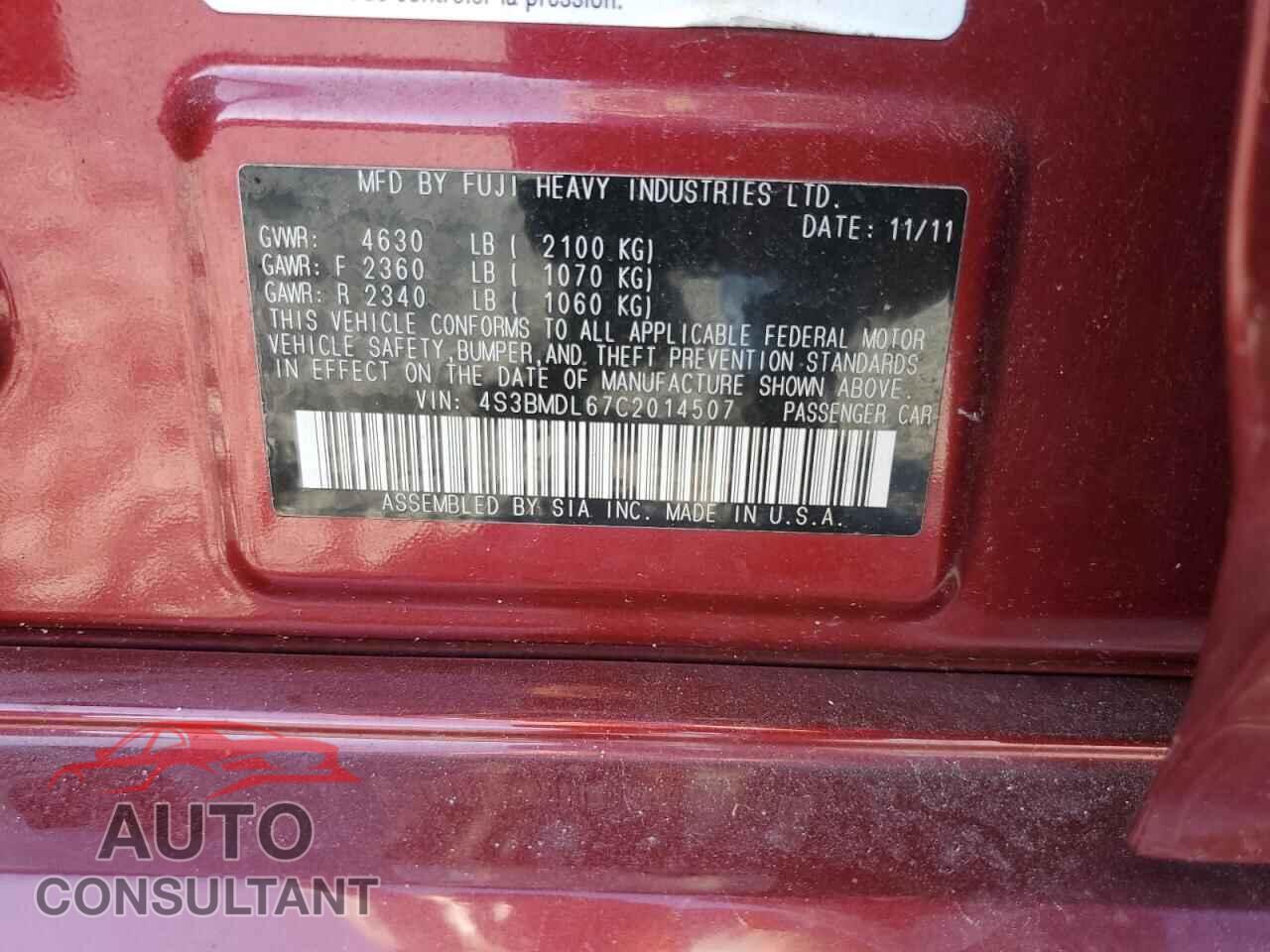 SUBARU LEGACY 2012 - 4S3BMDL67C2014507