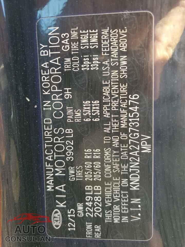 KIA SOUL 2016 - KNDJN2A27G7315476