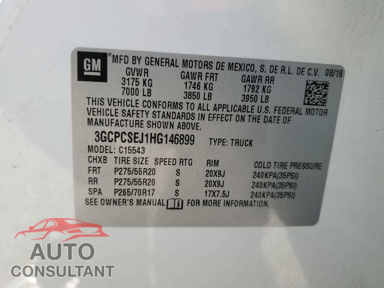 CHEVROLET SILVERADO 2017 - 3GCPCSEJ1HG146899