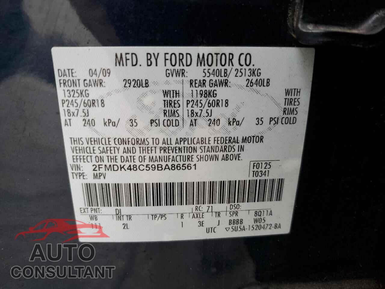 FORD EDGE 2009 - 2FMDK48C59BA86561