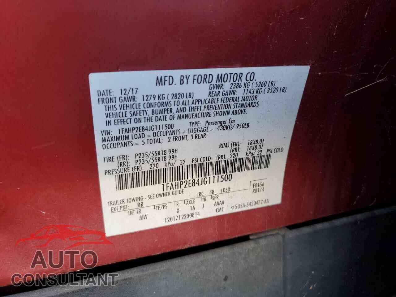 FORD TAURUS 2018 - 1FAHP2E84JG111500