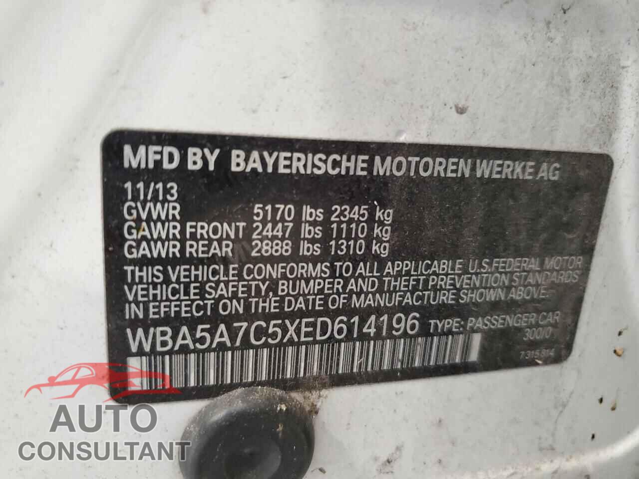BMW 5 SERIES 2014 - WBA5A7C5XED614196