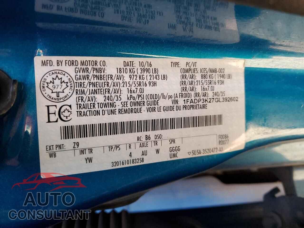 FORD FOCUS 2016 - 1FADP3K27GL392602