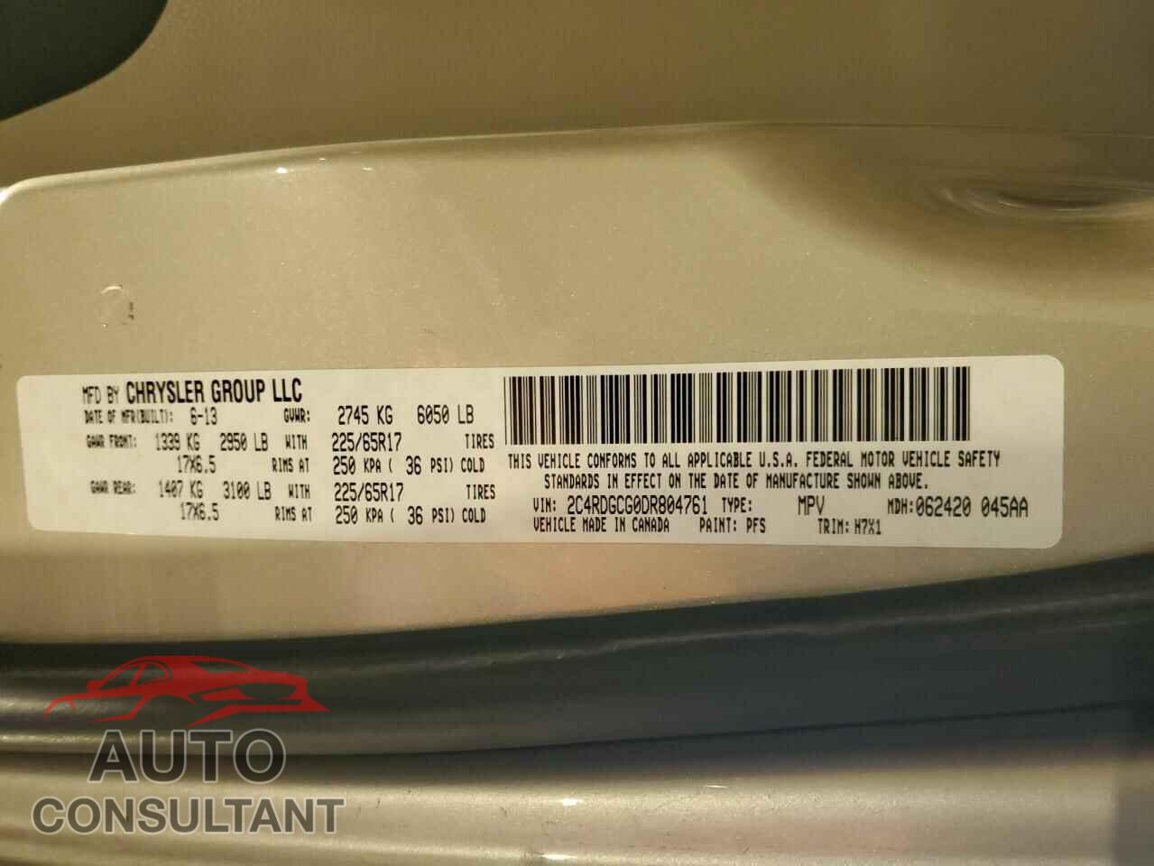 DODGE CARAVAN 2013 - 2C4RDGCG0DR804761