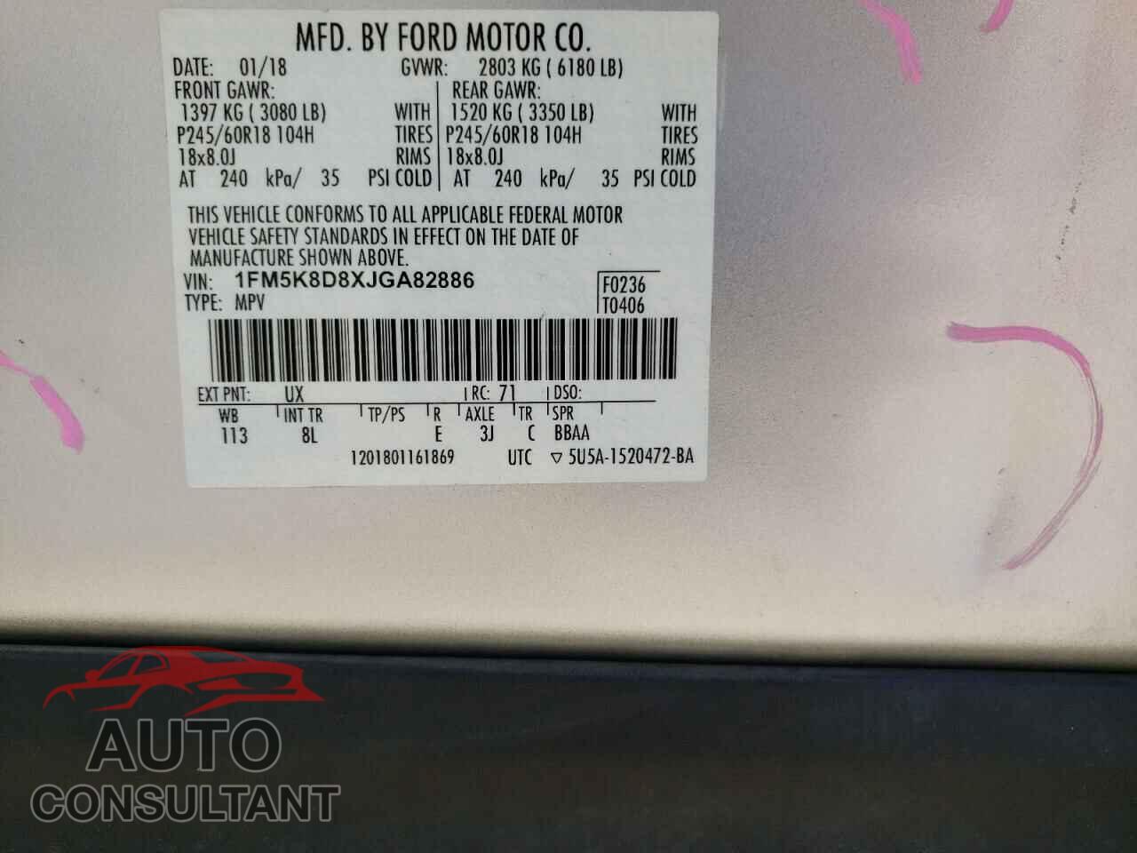 FORD EXPLORER 2018 - 1FM5K8D8XJGA82886