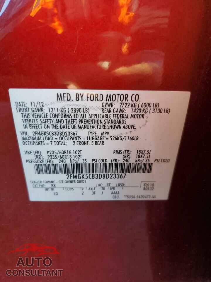 FORD FLEX 2013 - 2FMGK5C83DBD23367