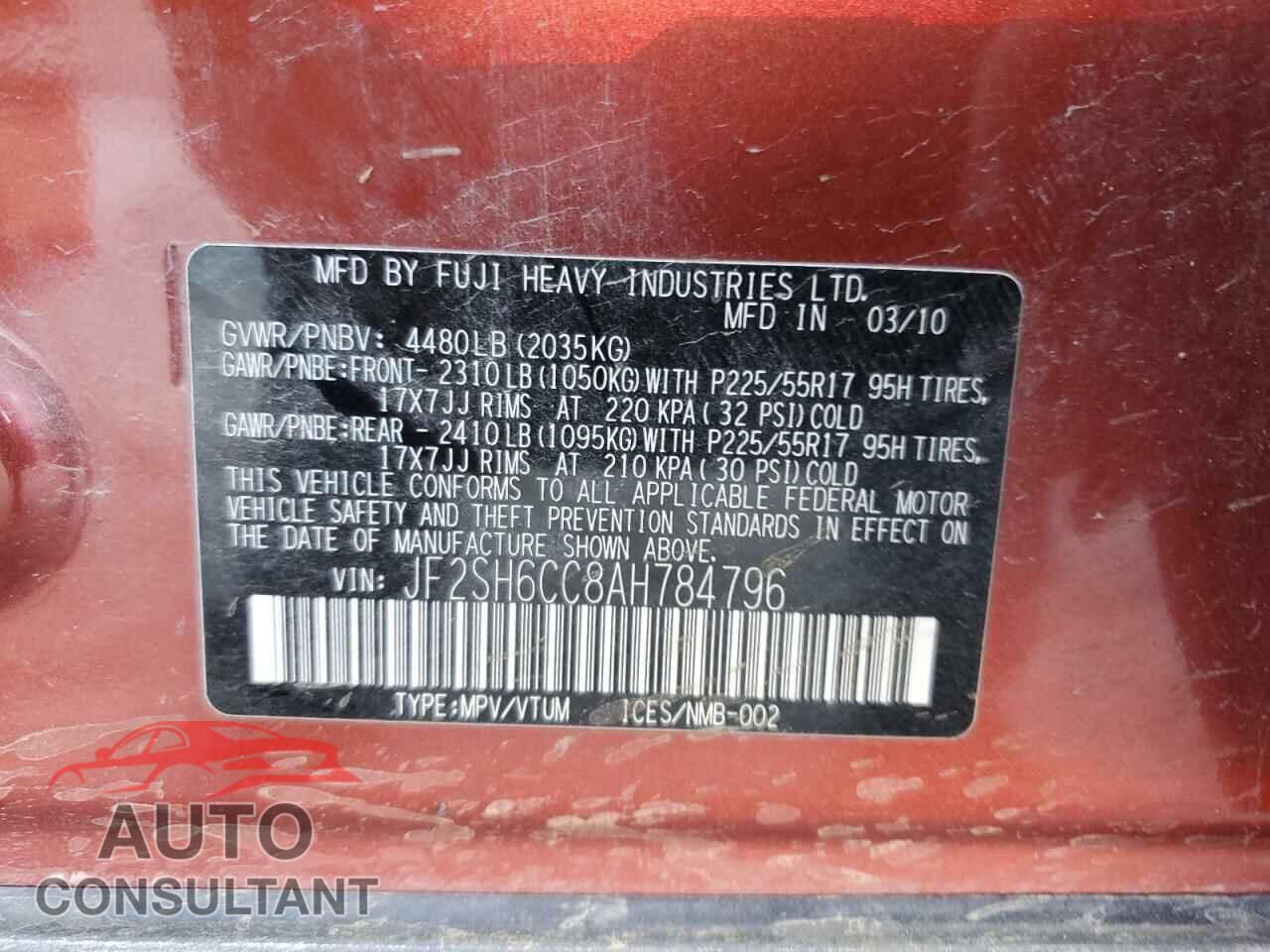 SUBARU FORESTER 2010 - JF2SH6CC8AH784796
