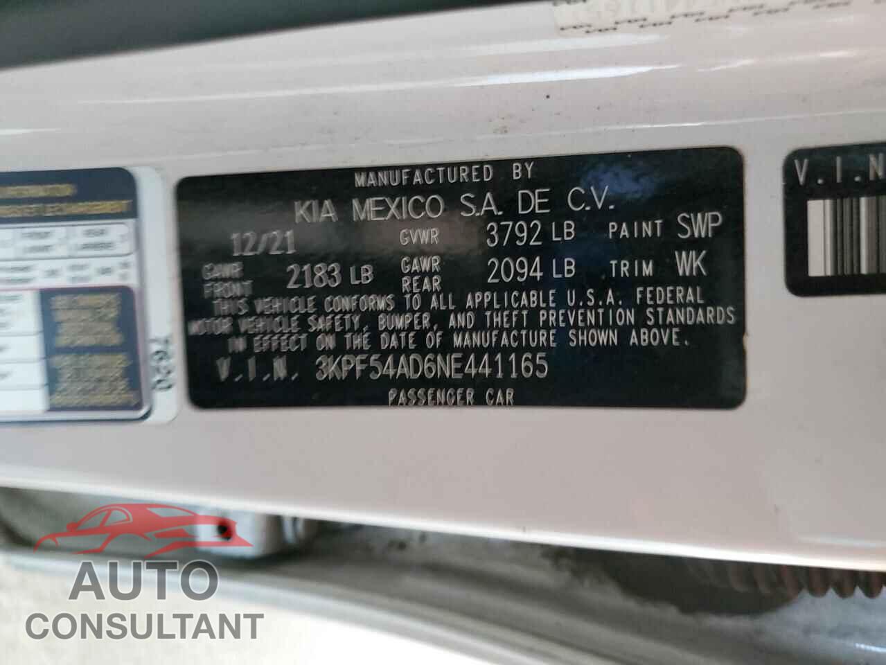 KIA FORTE 2022 - 3KPF54AD6NE441165