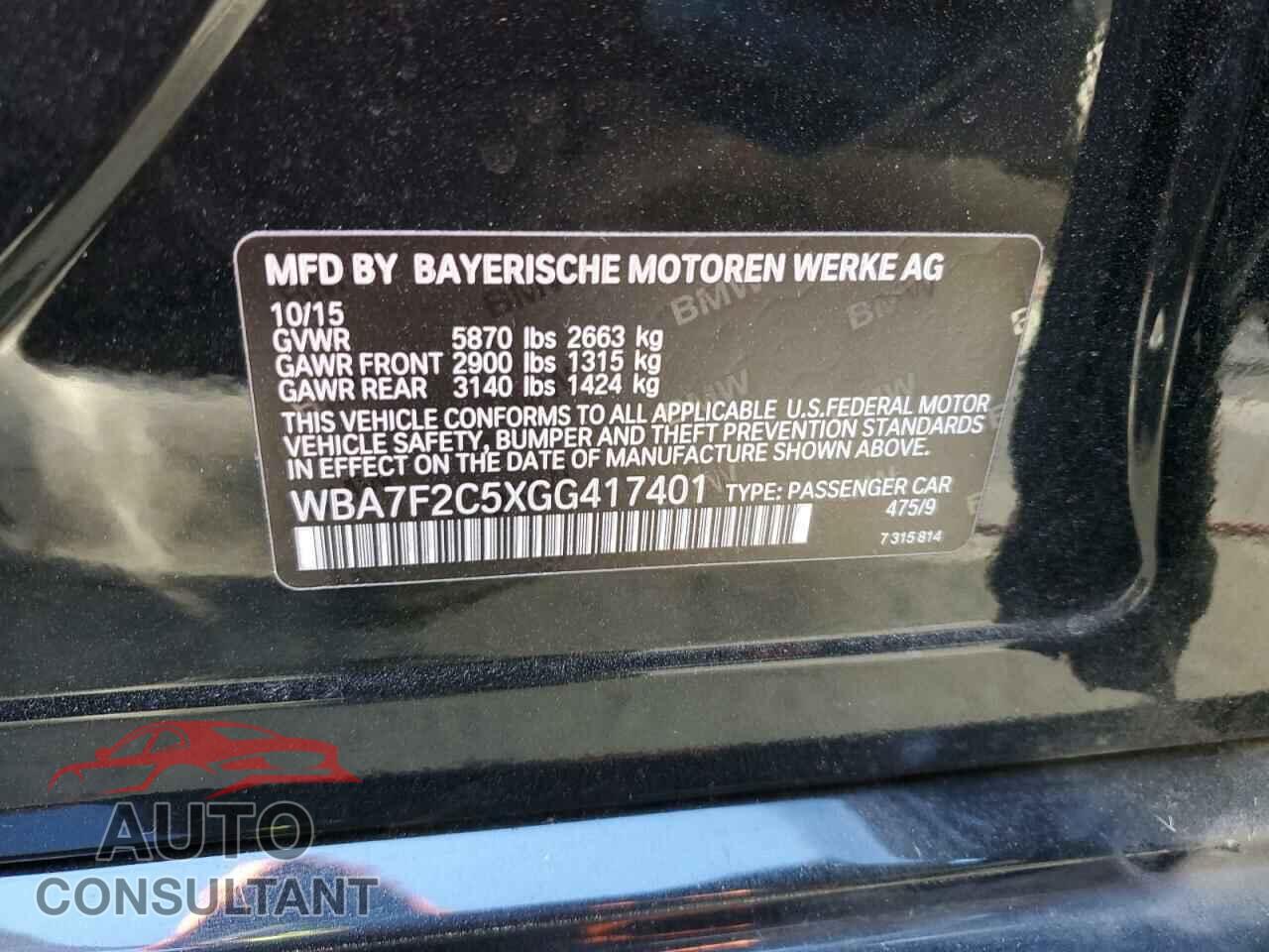 BMW 7 SERIES 2016 - WBA7F2C5XGG417401