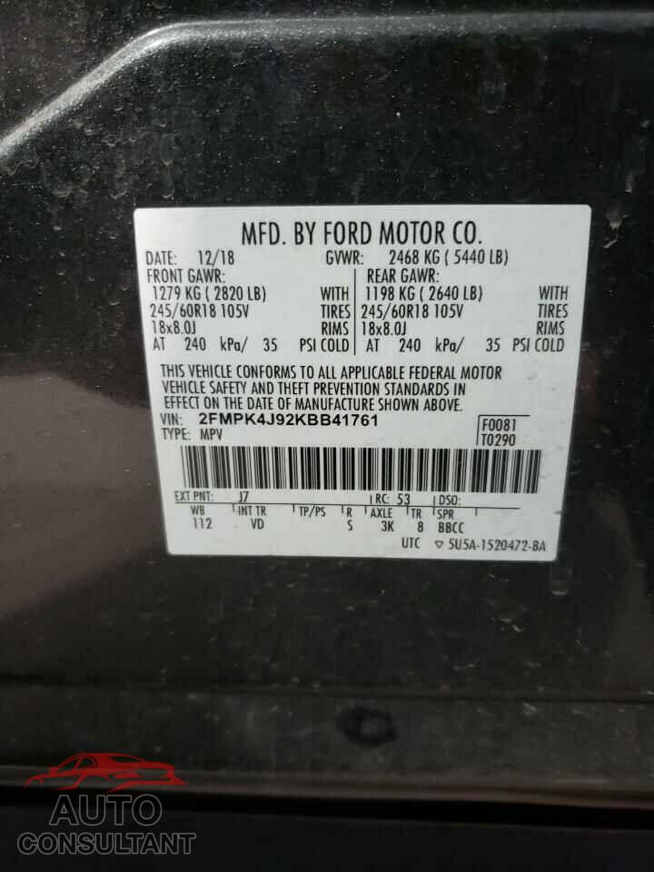 FORD EDGE 2019 - 2FMPK4J92KBB41761