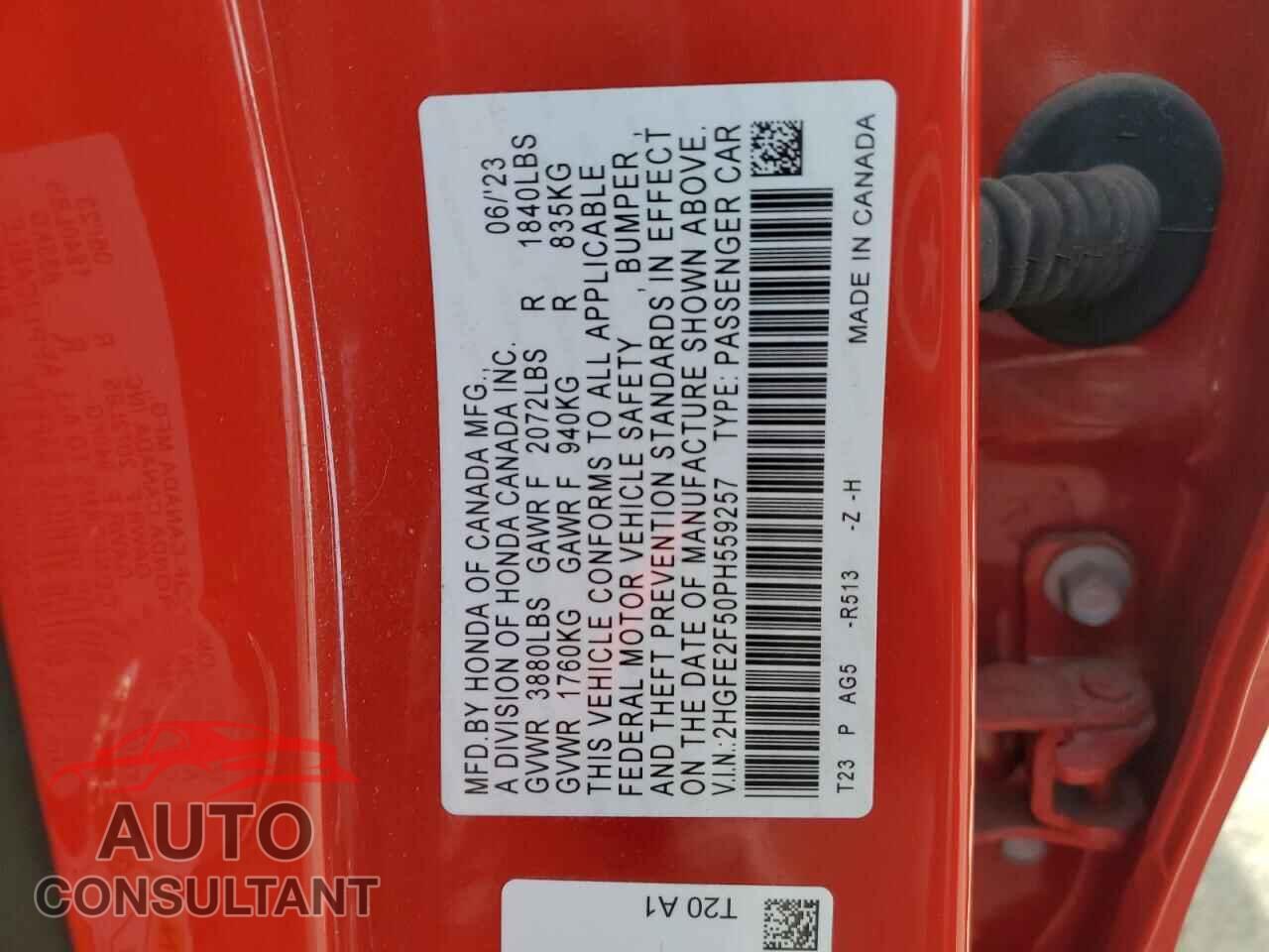 HONDA CIVIC 2023 - 2HGFE2F50PH559257